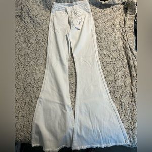 Just black denim white high waisted flares